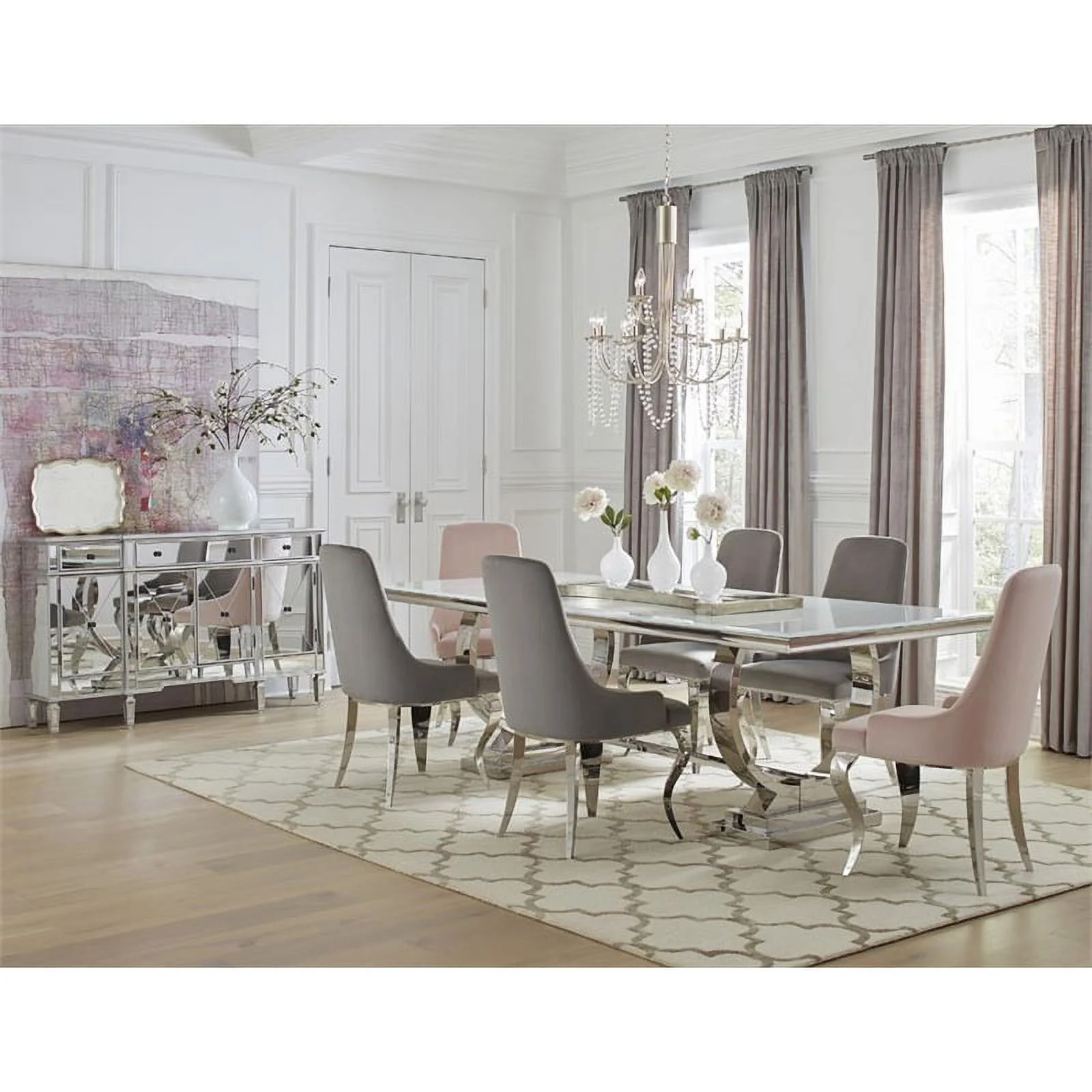 Antoine Rectangle Dining Table White and Chrome