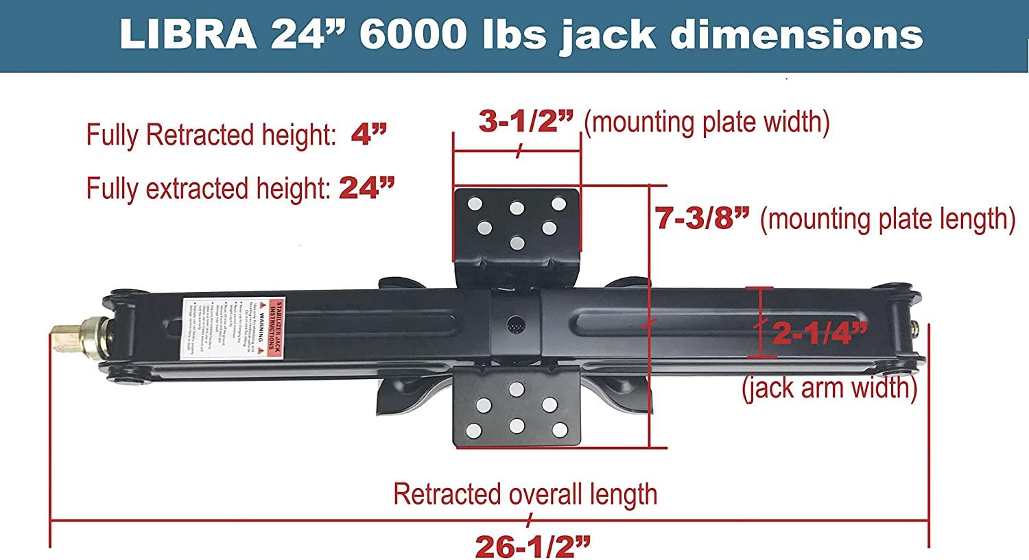 Set 4 Libra 24′′ 6000lbs RV Trailer Stabilizer Leveling Scissor Jacks w/ Dual Power Drill sockets & mounting Hardware Set