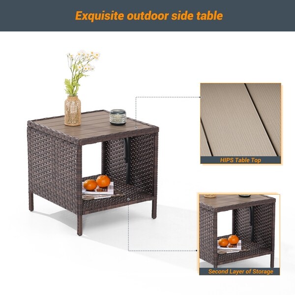 LIVOOSUN Patio HIPS Side Table,Square Coffee Table,Rattan End Table