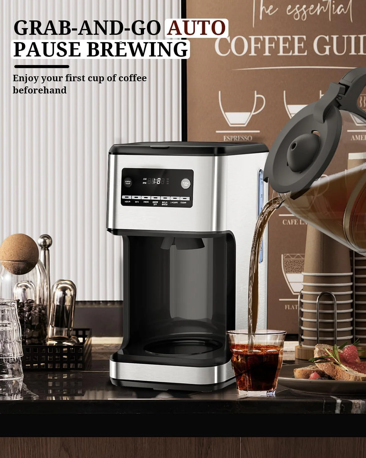 Kismile Coffee Maker,  Programmable Drip Coffee Makers ,Timer, Self-cleaning,Stainless Steel
