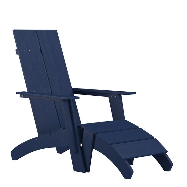Modern AllWeather Dual Slat Adirondack Style Chair with Footrest