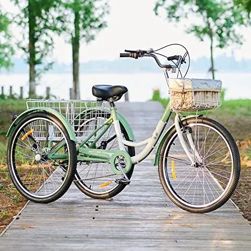 Viribus 7-Speed Adult Tricycle – 24″ 3-Wheel Cruiser with Front & Rear Baskets