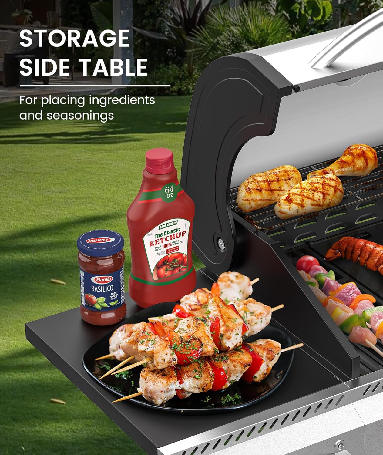 4-Burner Propane Gas Grill with Porcelain-Enameled Cast Iron Grates and Side Burne G0141A