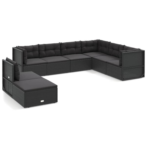 vidaXL 7 Piece Patio Lounge Set with Cushions Black Poly Rattan