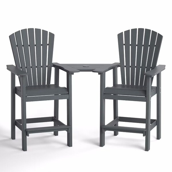 Beach Balcony Chair Barstool with Removable Table,WoodLike HDPE Backyard Garden Dining Chairs,Adirondack Arm Chairs Set of 2,