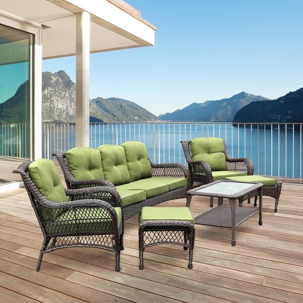 6piece Resin Wicker Patio Furniture Conversation Set with High Back