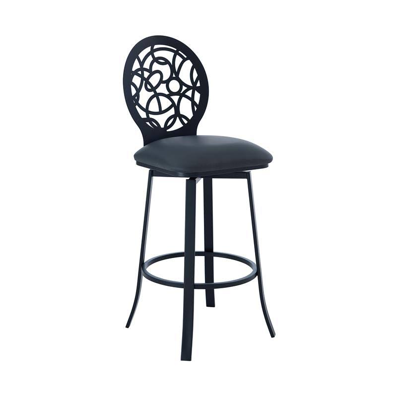 Fjord Contemporary 30x22 Faux Leather Seat Bar Height Stool in Black/Gray
