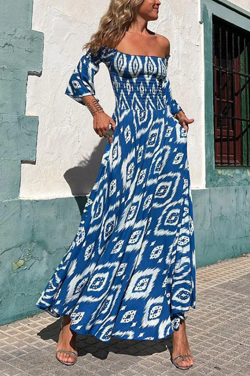 Off Shoulder Boho Maxi Dress | Smocked BodiceClistos