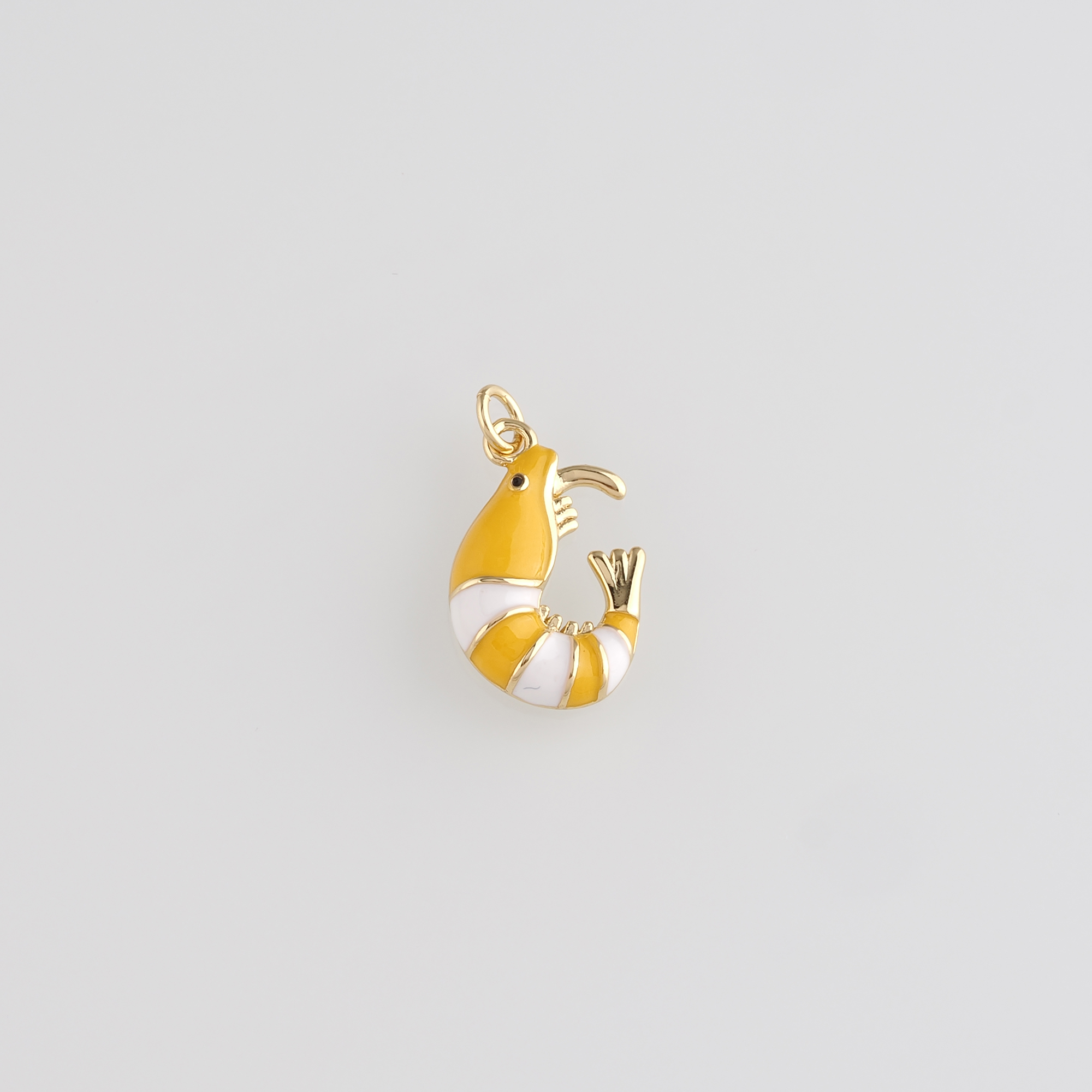 18K Gold Filled Shrimp Pendant,Enamel Shrimp Charm Earrings Necklace for DIY Jewelry Making Supply