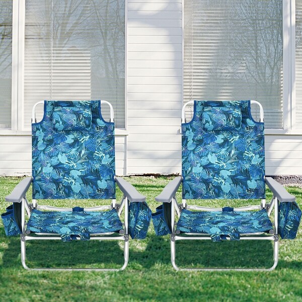 Gymax 2PCS Folding Backpack Beach Chair Reclining Camping Chair
