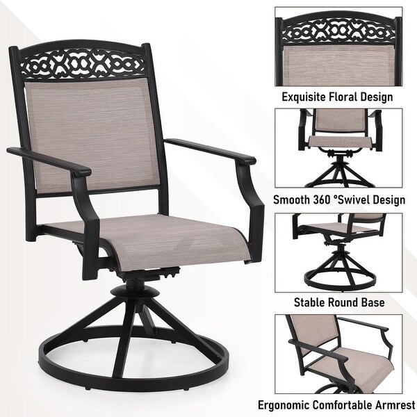 5Piece Patio Dining Sets,4 Swivel chair with Alu Frame and Breathable Textilene Sling Fabric and 1 Round Metal Table