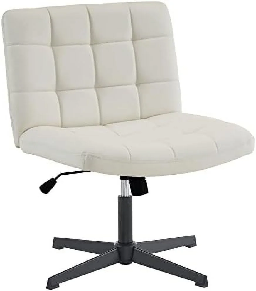 xrboomlife Wide Armless Desk Chair No Wheels  Mid Back Swivel Criss Cross Chair for Home Office  Height Adjustable Wide Seat Home Office Task Chairs (Beige)