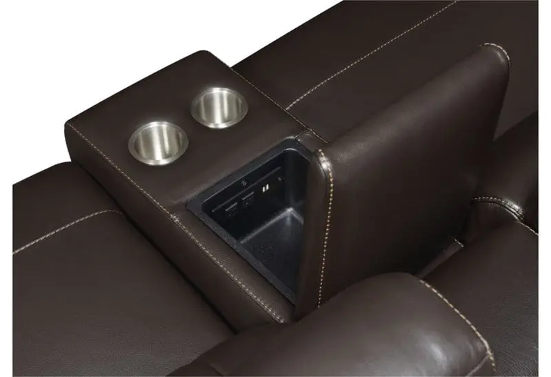 Power Reclining Leather Sectional Sofa – 4-Seat with USB/Outlets