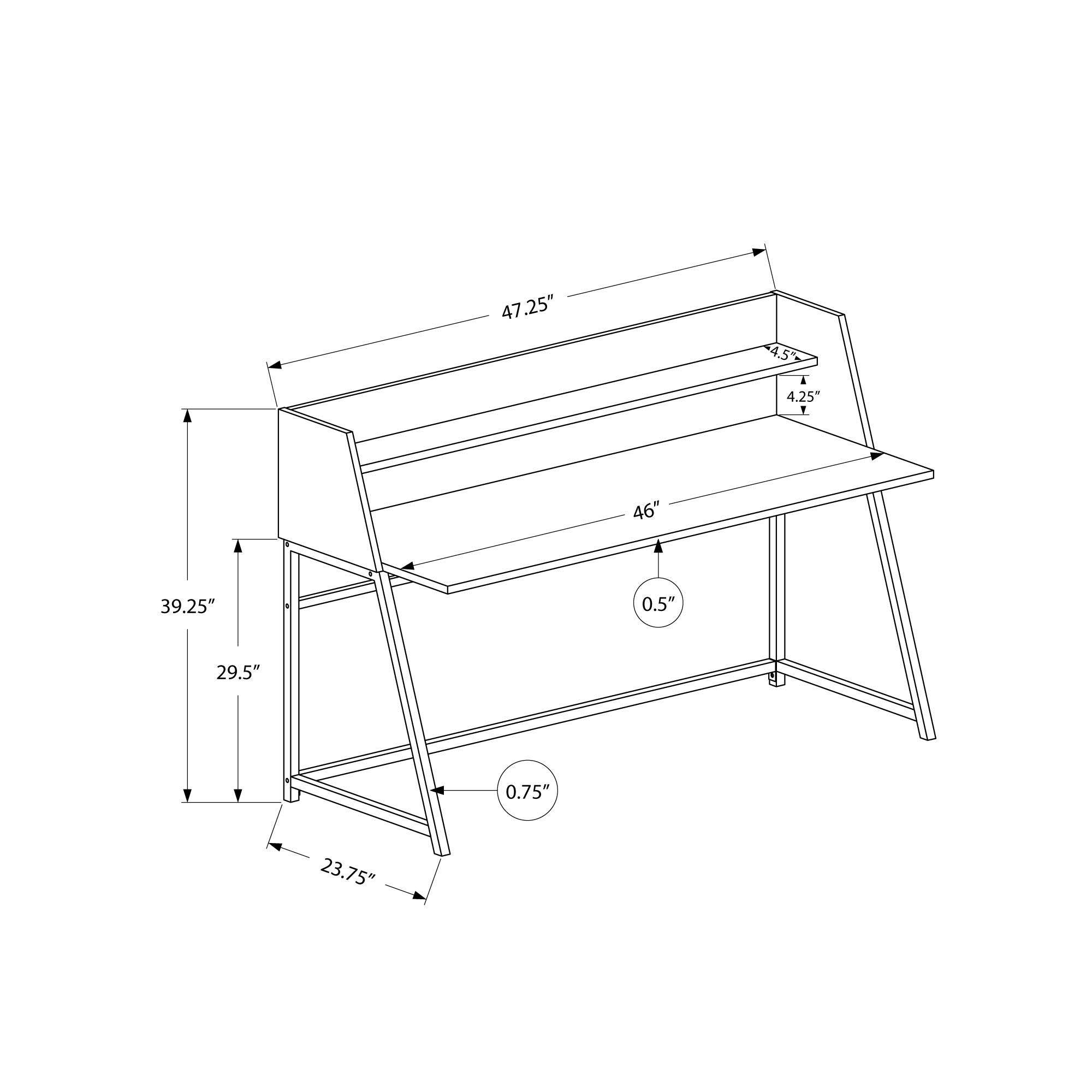Monarch Computer Desk - 48x22L / White Marble-Look / Black Metal