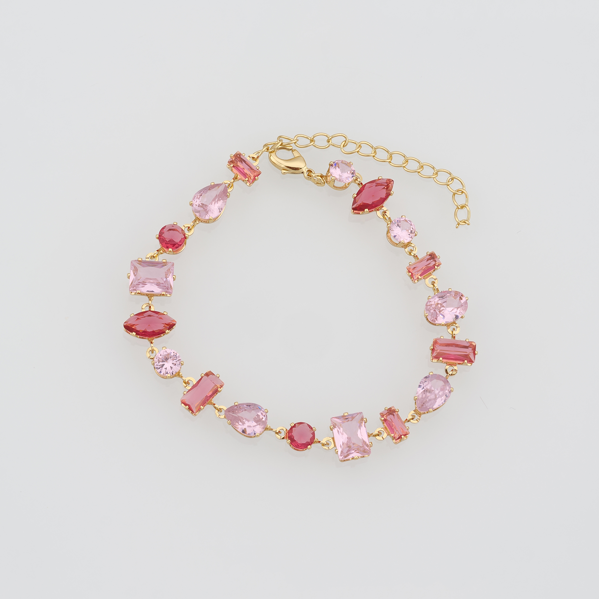 18K Gold Filled Geometric Bracelet,Zircon Bracelet,Pink Stone Bracelet,Adjustable Bracelet,Gift For Her