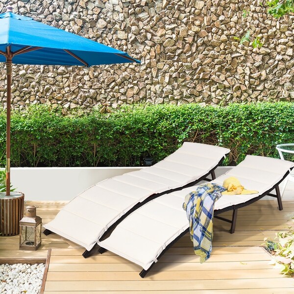 Costway 2PCS Patio Rattan Folding Lounge Chair Stackable Double Sided