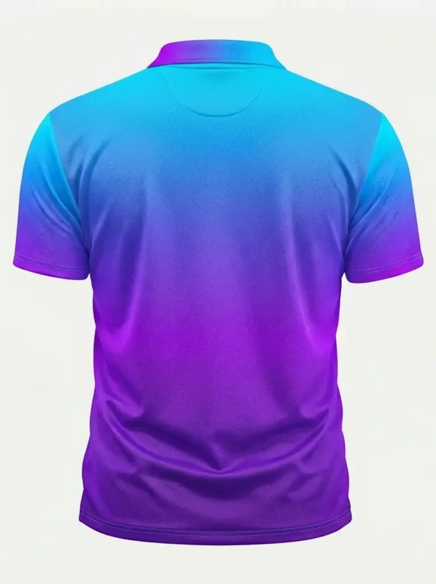 Moisture Wicking Golf Polo 3D Blue to Purple Ombre Gradient Button Short Sleeve Golf Polo Shirt