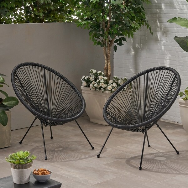 Anson Outdoor Steel Chairs w/ Hammock Rattan Seating (Set of 2) by Christopher Knight Home