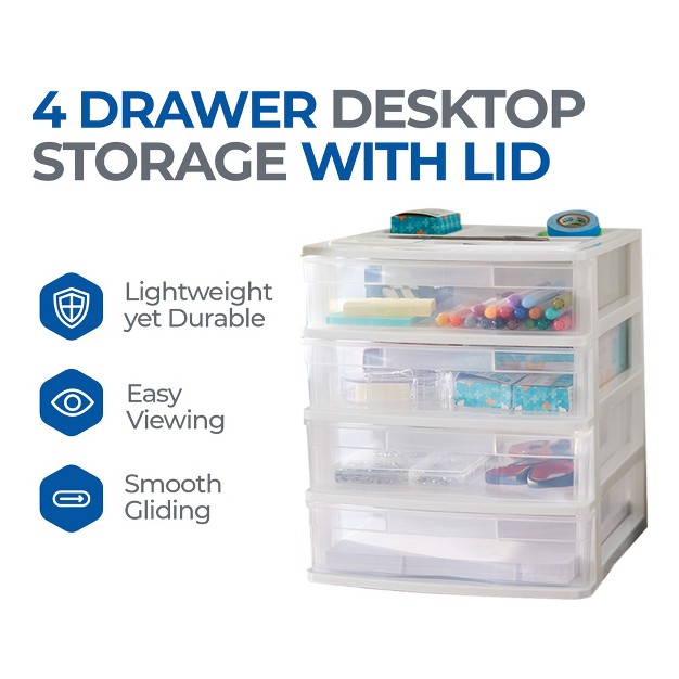 Gracious Living Desktop And Countertop Clear Smooth Gliding Drawers Storage Bin With Organizer Top Lid For Small Items Holds 8 5 X 11 Inch Paper