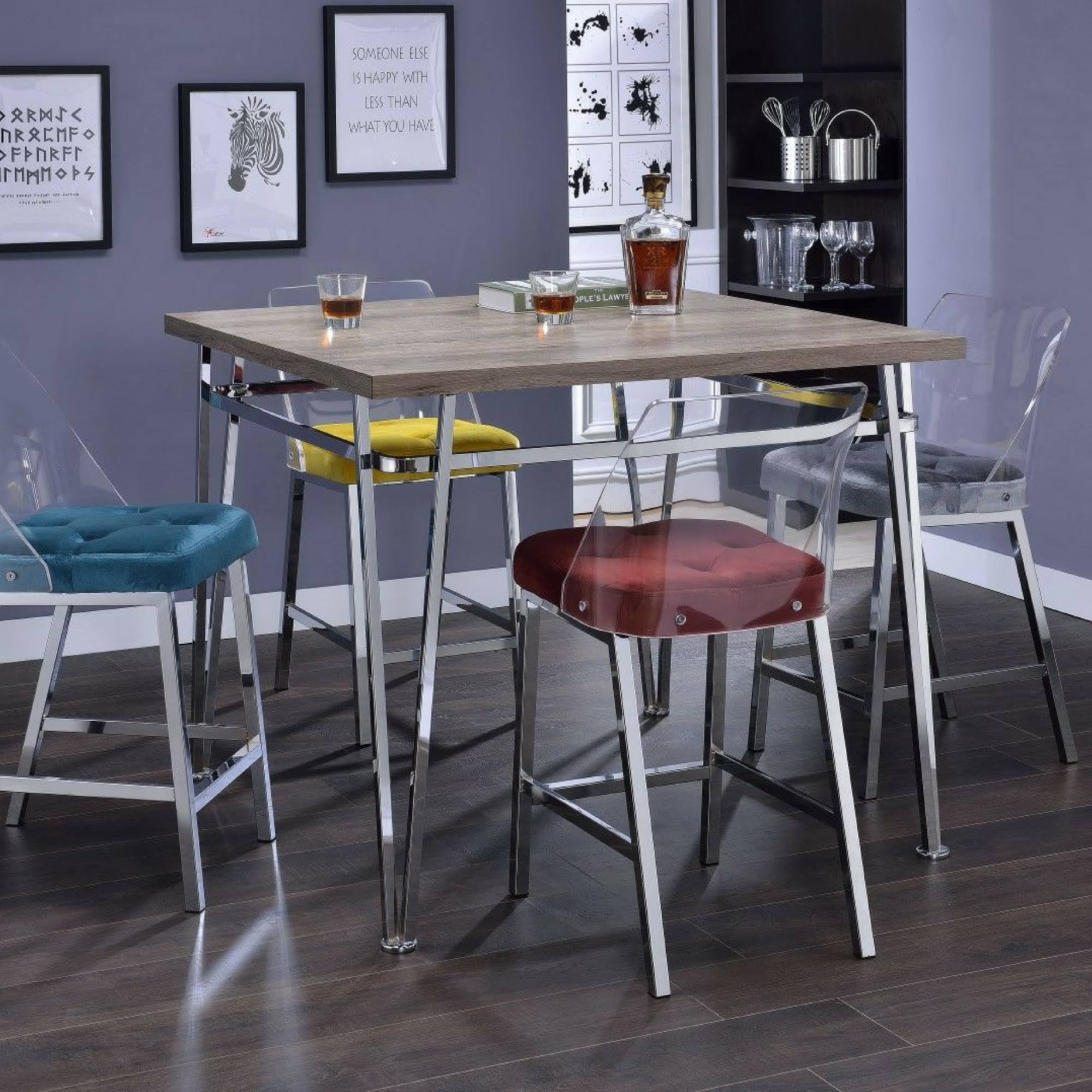 Acme Nadie II Counter Height Table, Light Oak u0026 Chrome