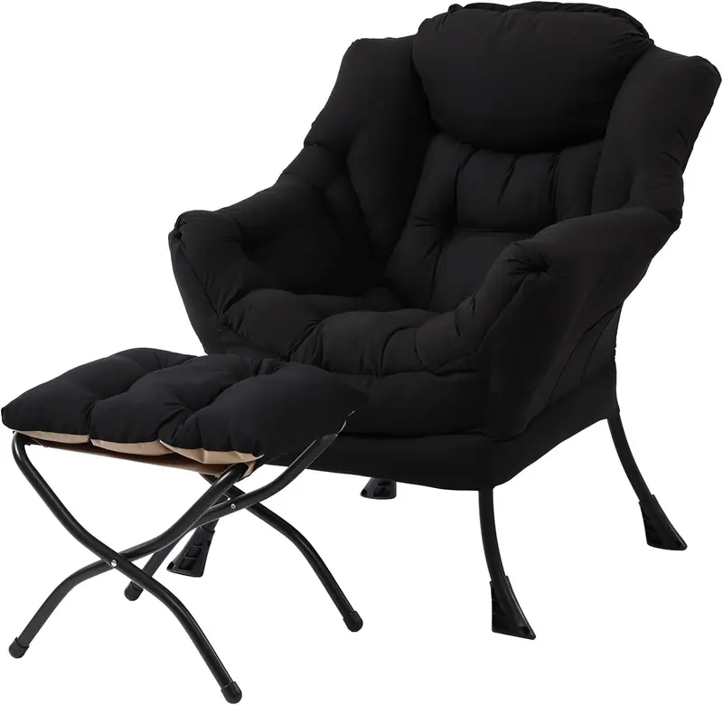 Welnow Modern Lazy Chair with Ottoman – Compact Accent Armchair Featuring Side Pocket and Footrest