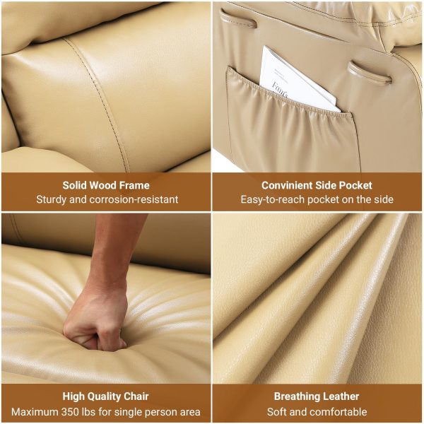 2026 PU Leather Power Lift Recliner Chair With Massage and Heat, Adjustable Furniture for Back, Legs w/ 3 Positions, Usb Port, Side Pocket (Beige, 27 Seat Width+Cup Holders)