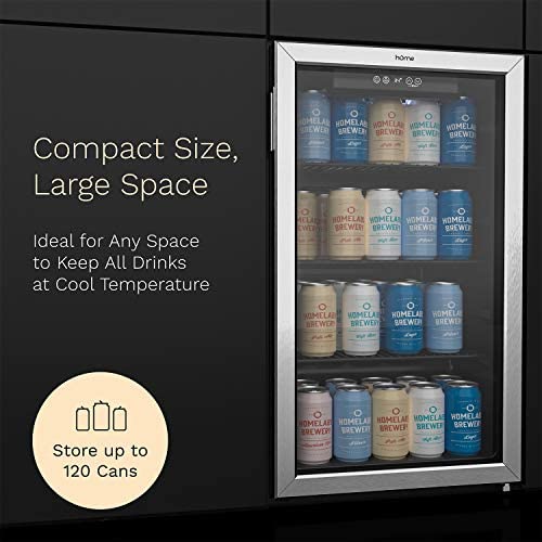 hOmeLabs Beverage Refrigerator and Cooler - 120 Can Mini Fridge with Glass Door