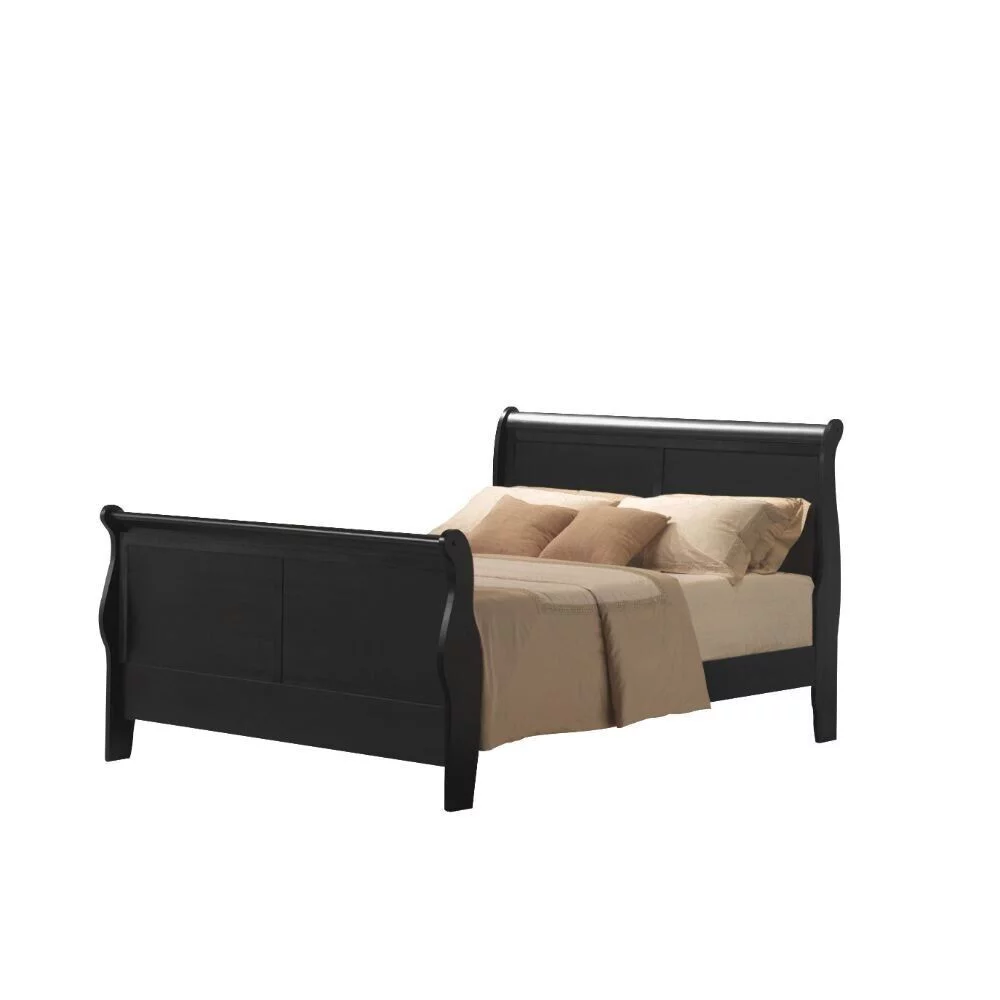 Traditional Black Finish Panel Bed 1pc Twin Size Bed Louis Phillippe Style Wooden Bedroom Furniture