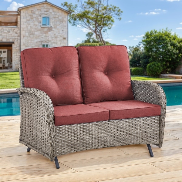 Gymojoy Stylish Patio Loveseat Glider Sofa with Cushions