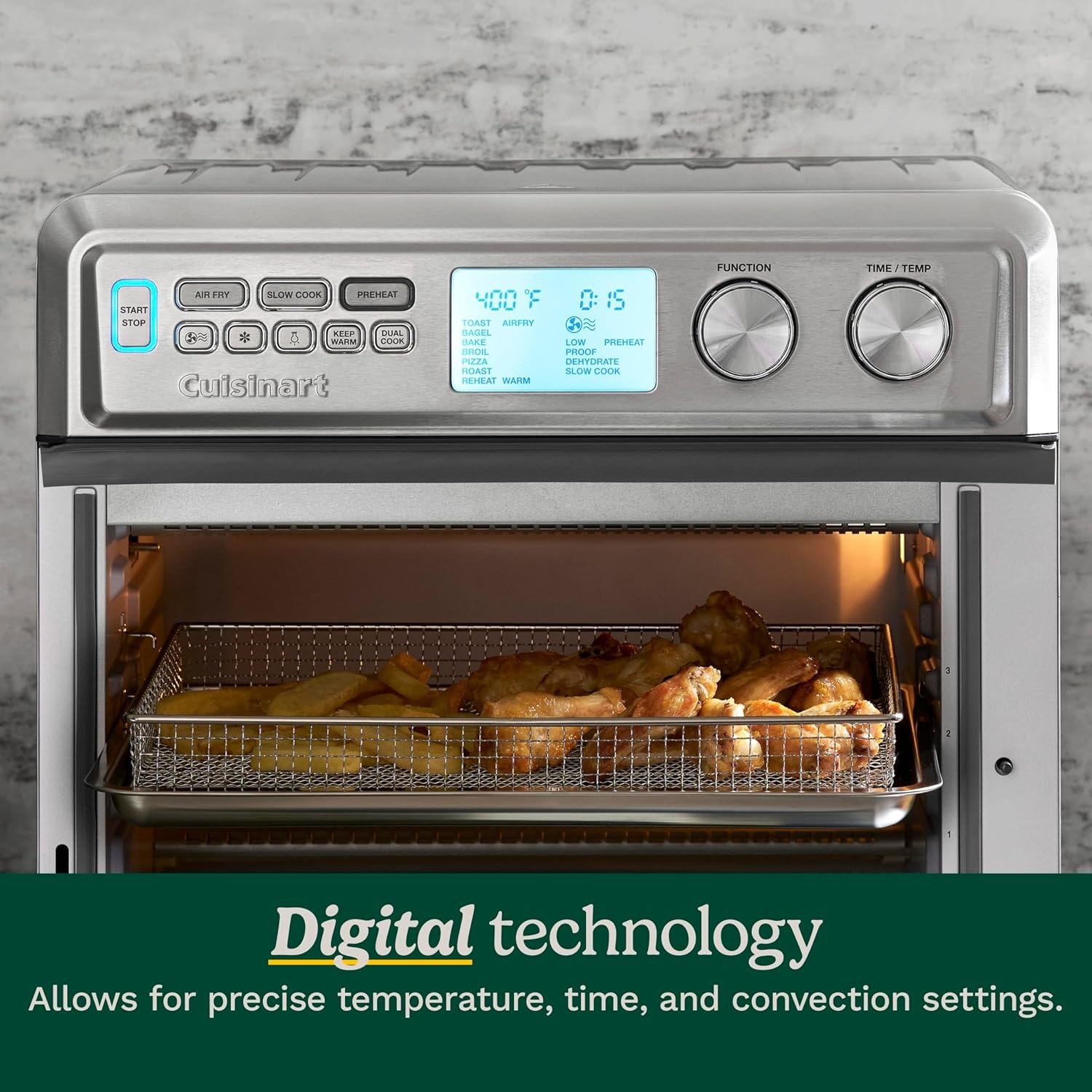 Air Fryer Toaster Oven with Extra-Large Capacity, 1800W Stainless Steel Oven with Digital Display, Bake, Broil, Roast & Air Fry Options, Adjustable Temperature