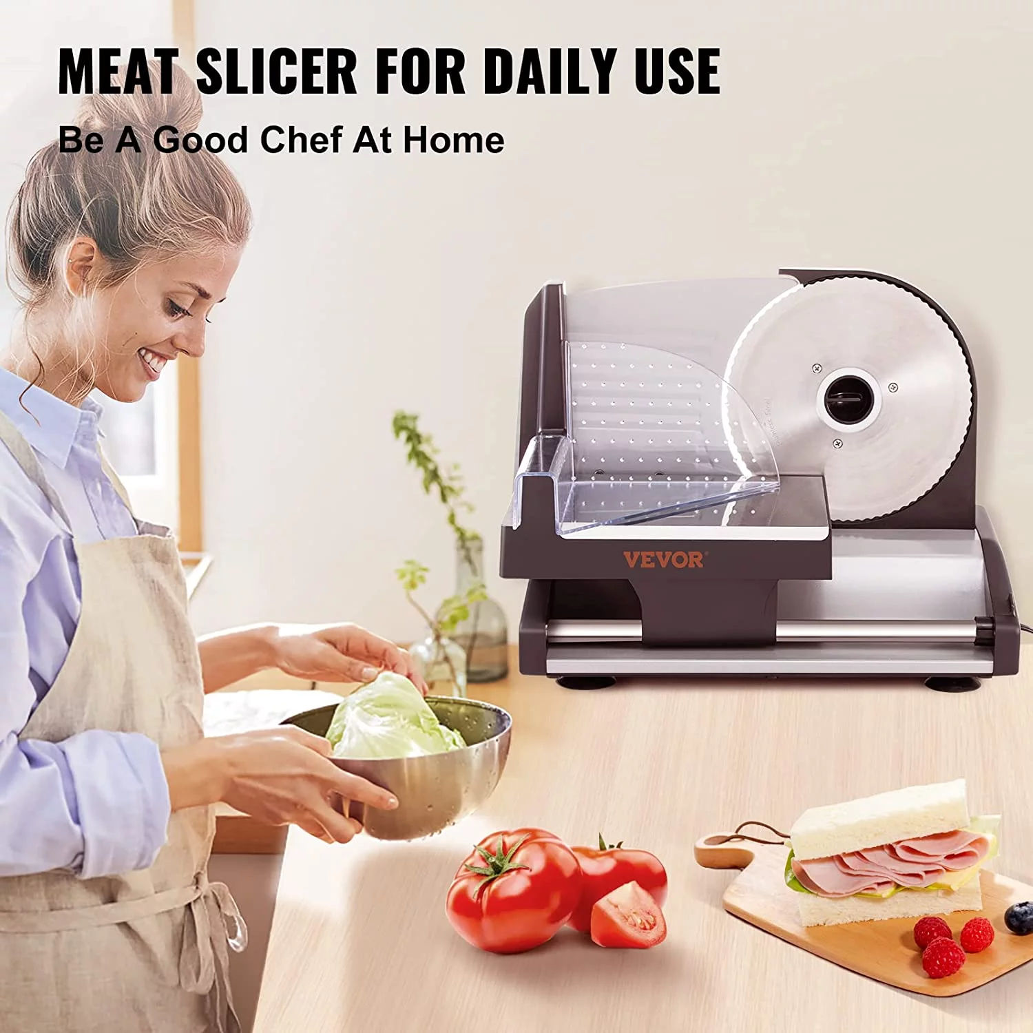 durable VEVOR Commercial Meat Slicer  10 inch Electric Food Slicer  240W Frozen Meat Deli Slicer  Premium Chromium-plated Steel Blade Semi-Auto Meat Slicer For Commercial and Home use