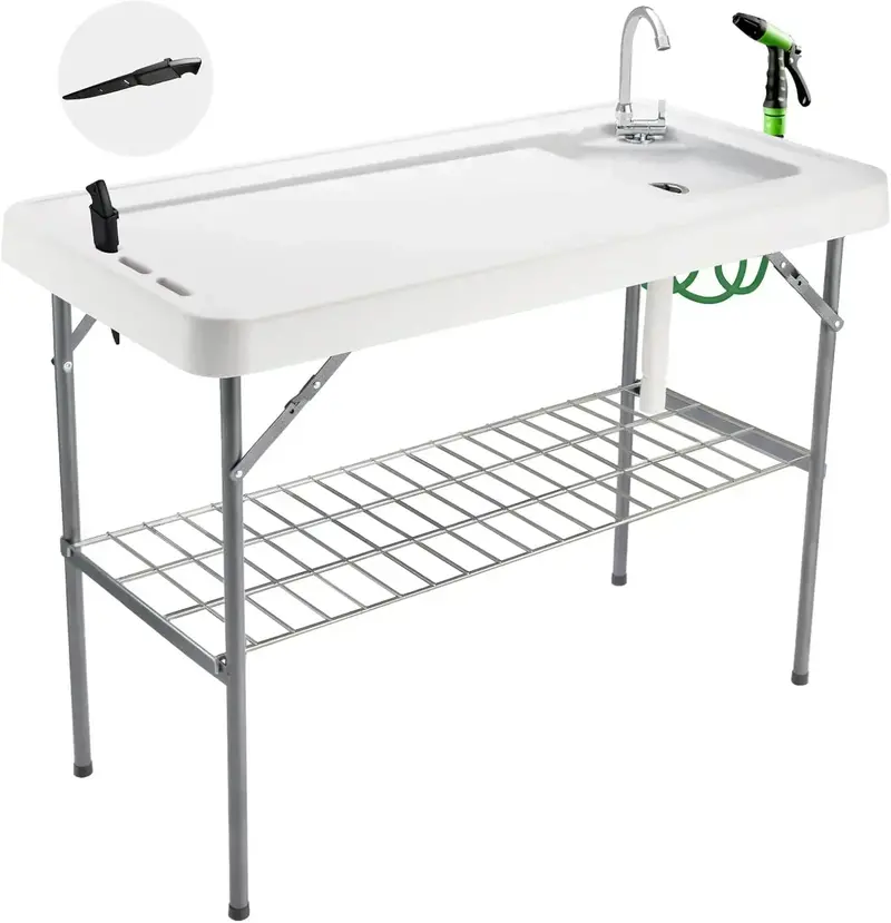 Portable Folding Fish Cleaning Table – Outdoor Camping Sink & Fillet Station with Drainage