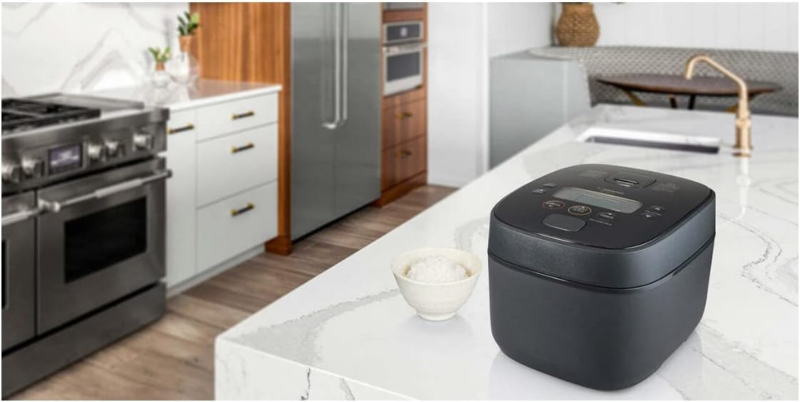 Induction Rice Cooker and Warmer, 5.5 Cup Capacity, Black, 9.25 x 12.25 x 7.88