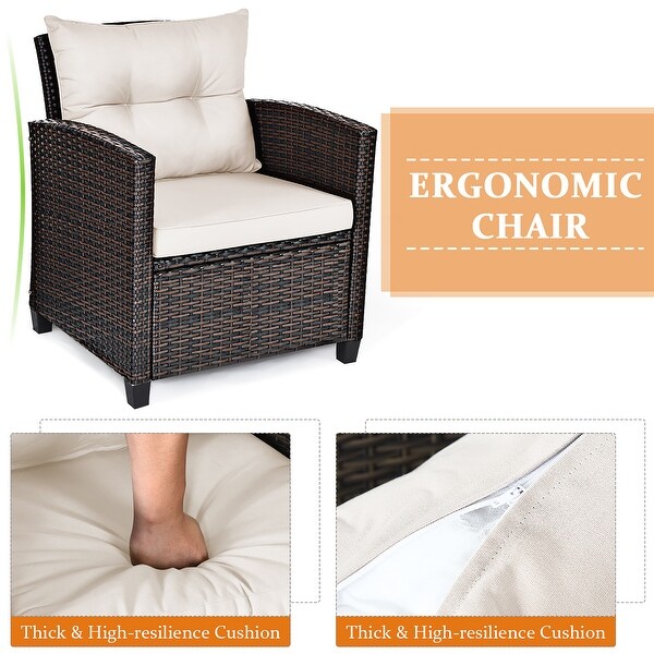 Costway 3PCS Patio Rattan Furniture Set Cushioned Conversation Set