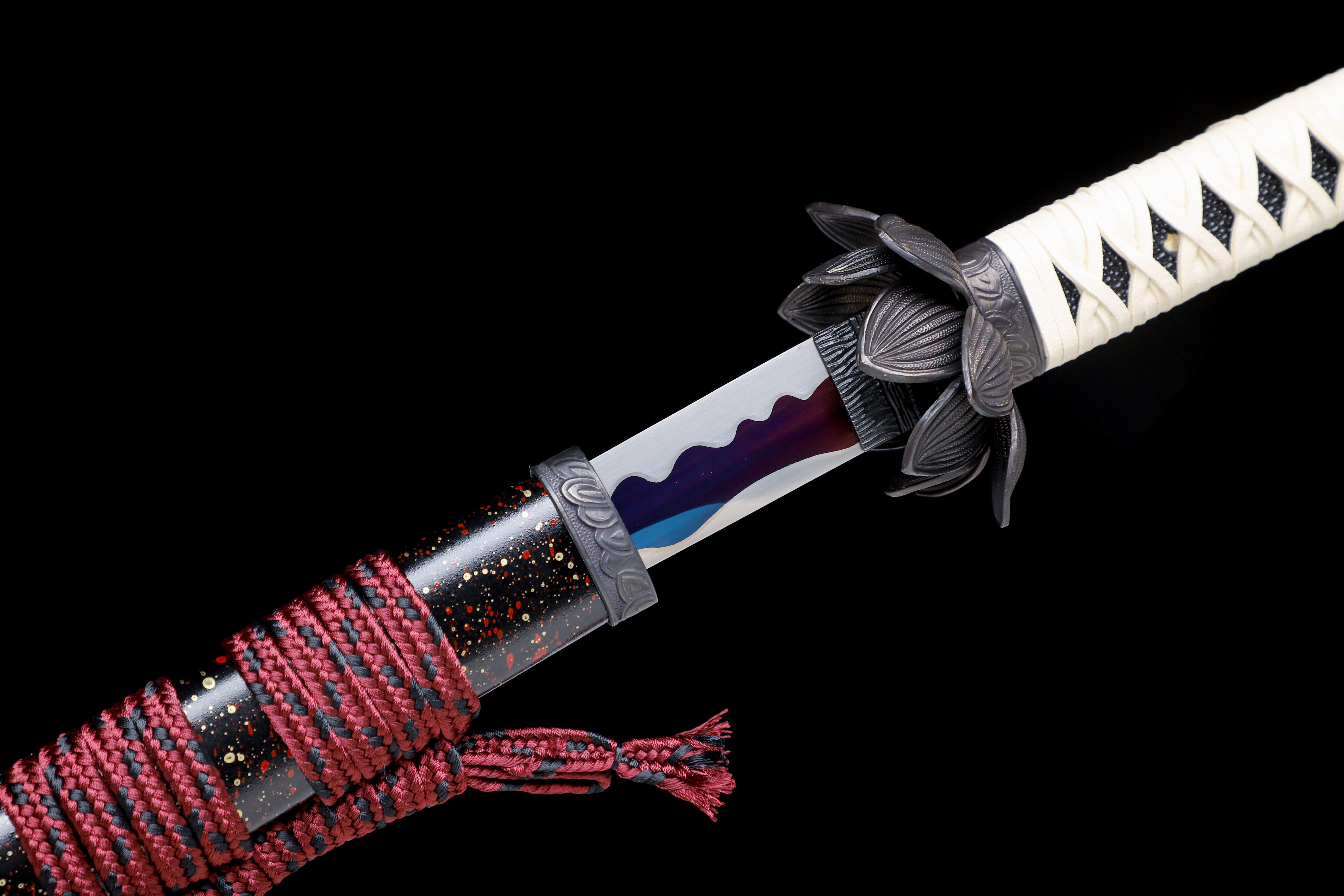 Handmade Katana 9260 Spring Steel Purple Blade Flower Tsuba Full Tang