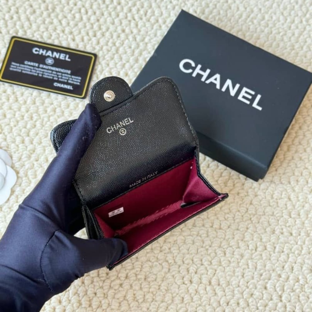 Chanel Classic Card Holder Grain Leather Black With Silver Hardware 4.3 Inches Ap0214 Y01588 C3906