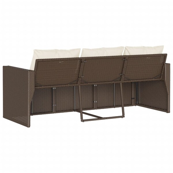 vidaXL Patio Sofa with Cushions 3Seater Brown Poly Rattan