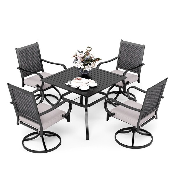 MAISON ARTS 5/7piece Patio Dining Set,4/6 Rattan Swivel Chairs with Cushion and 1 Metal Table with Umbrella Hole