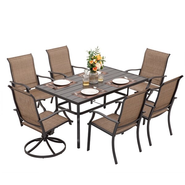 Outdoor 7Piece Dining Set,Textilene Fabric,Powdercoated Iron Frame