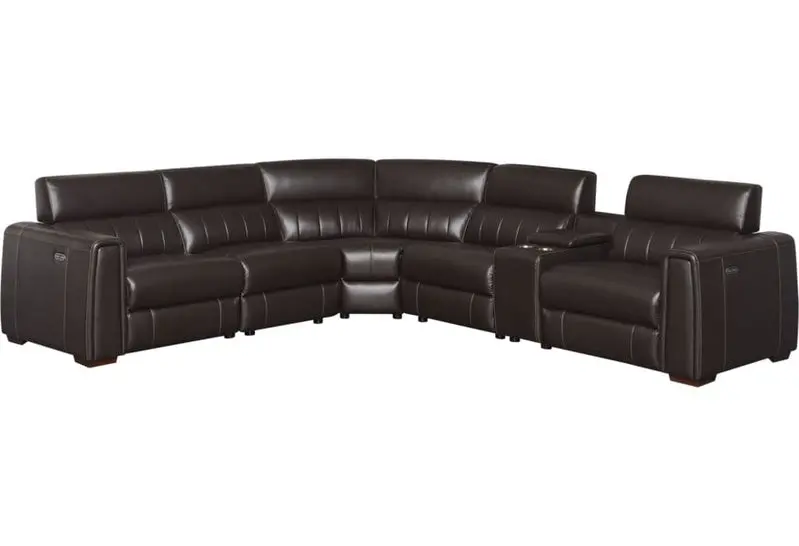 Power Reclining Leather Sectional Sofa – 4-Seat with USB/Outlets