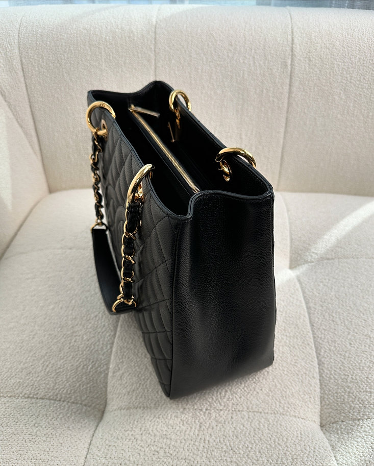 Chanel Classic Tote Bag Gold Toned Hardware Black 34cm