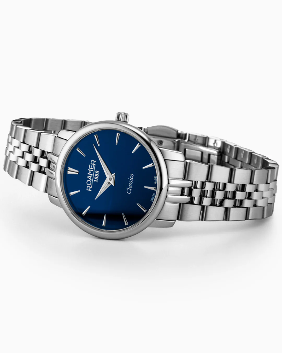 Classico Ladies 30mm Quartz Two-Hand Blue Sunray Dial Silver Bracelet Sapphire glass Stainless Steel swiss watch