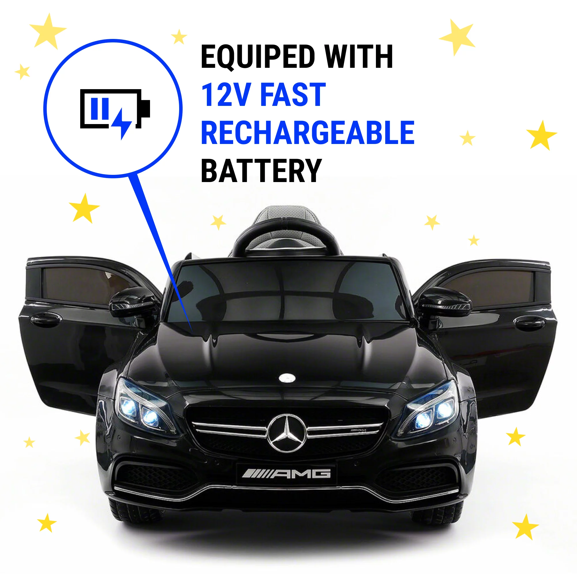 Mercedes Benz Kids Ride On Car 12V Licensed Electric Cars Motorized Vehicles for Boys, Remote Control, Leather Seat, Music, Horn