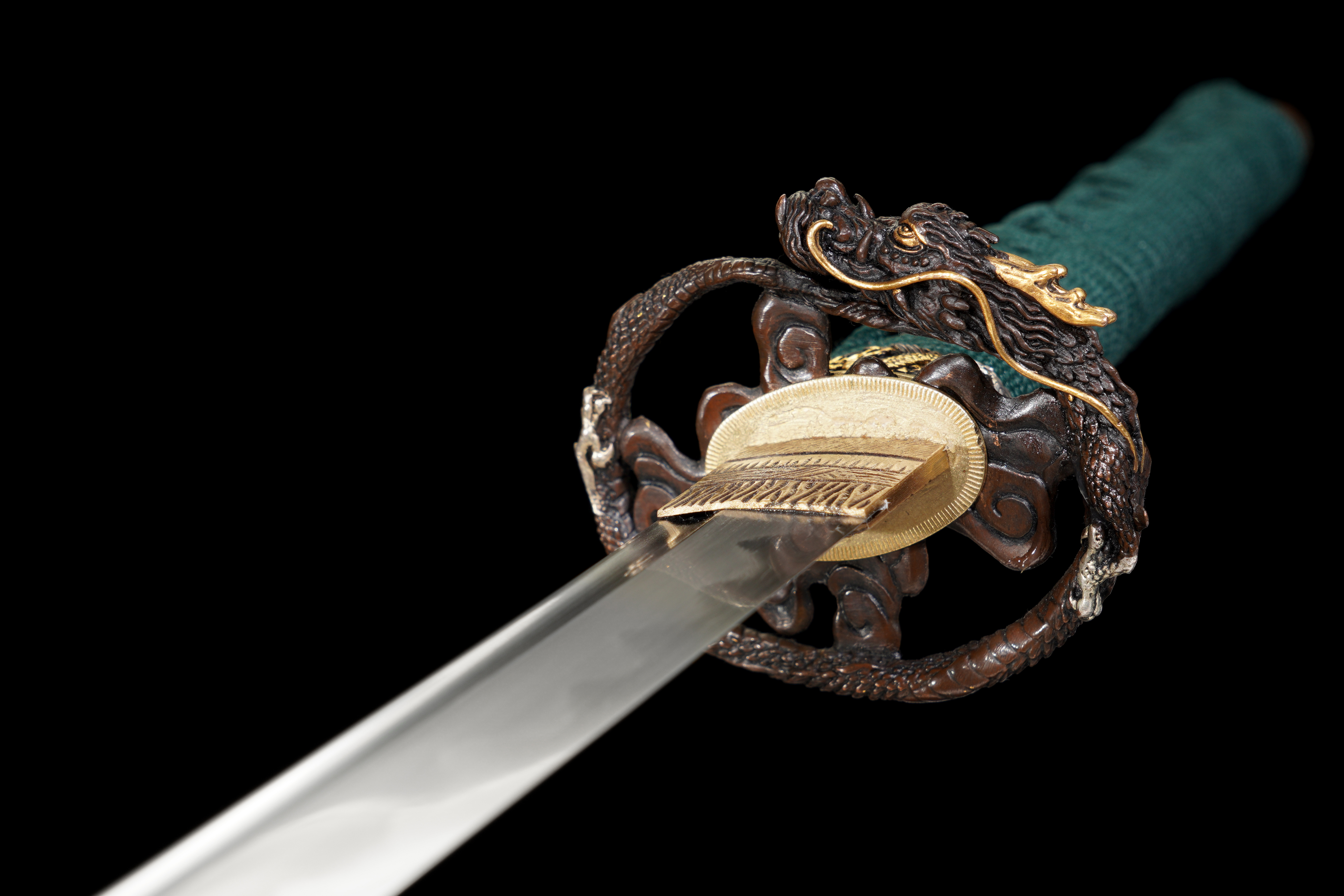 Handmade Japanese Katana Sanmai Steel Clay Tempered Dragon Tsuba Full Tang