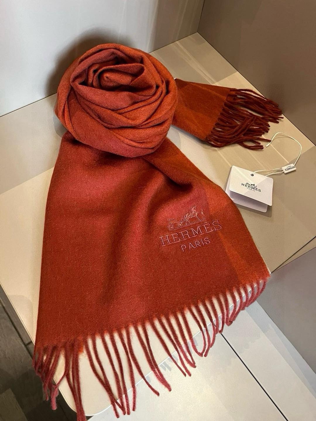 Hermes Cashmere Scarf Ombre Orange For Women 180cm