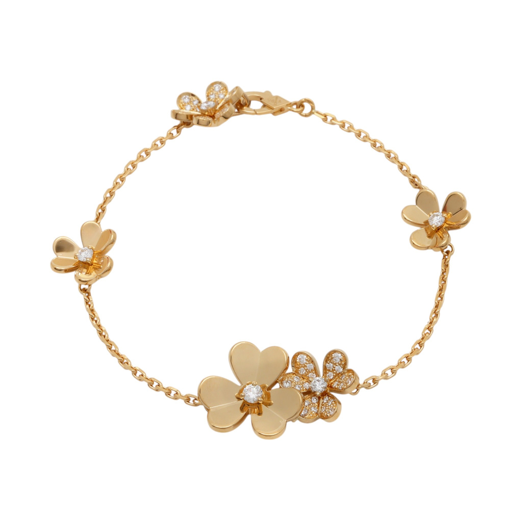 Van Cleef & Arpels Frivole 5 Flower Bracelet 18K Yellow Gold Diamond VCARP3W400
