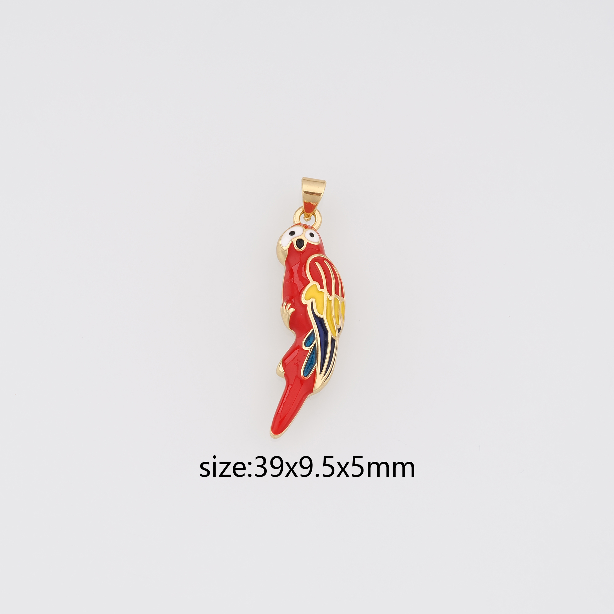 18K Gold Filled Bird Pendant,Enamel Parrot Charm Earrings Necklace for DIY Jewelry Making Supply
