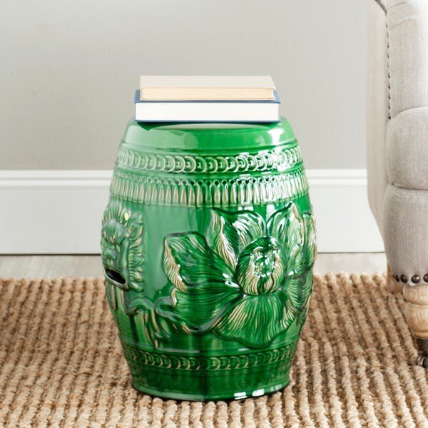 SAFAVIEH Paradise Dragon Jade Green Ceramic Decorative Garden Stool