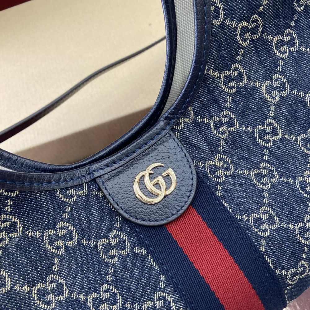 [Premium Quality] – Gucci Giglio Small Tote Bag Blue And White Gg Denim 9.8 Inches 860845 Fafrw 8864