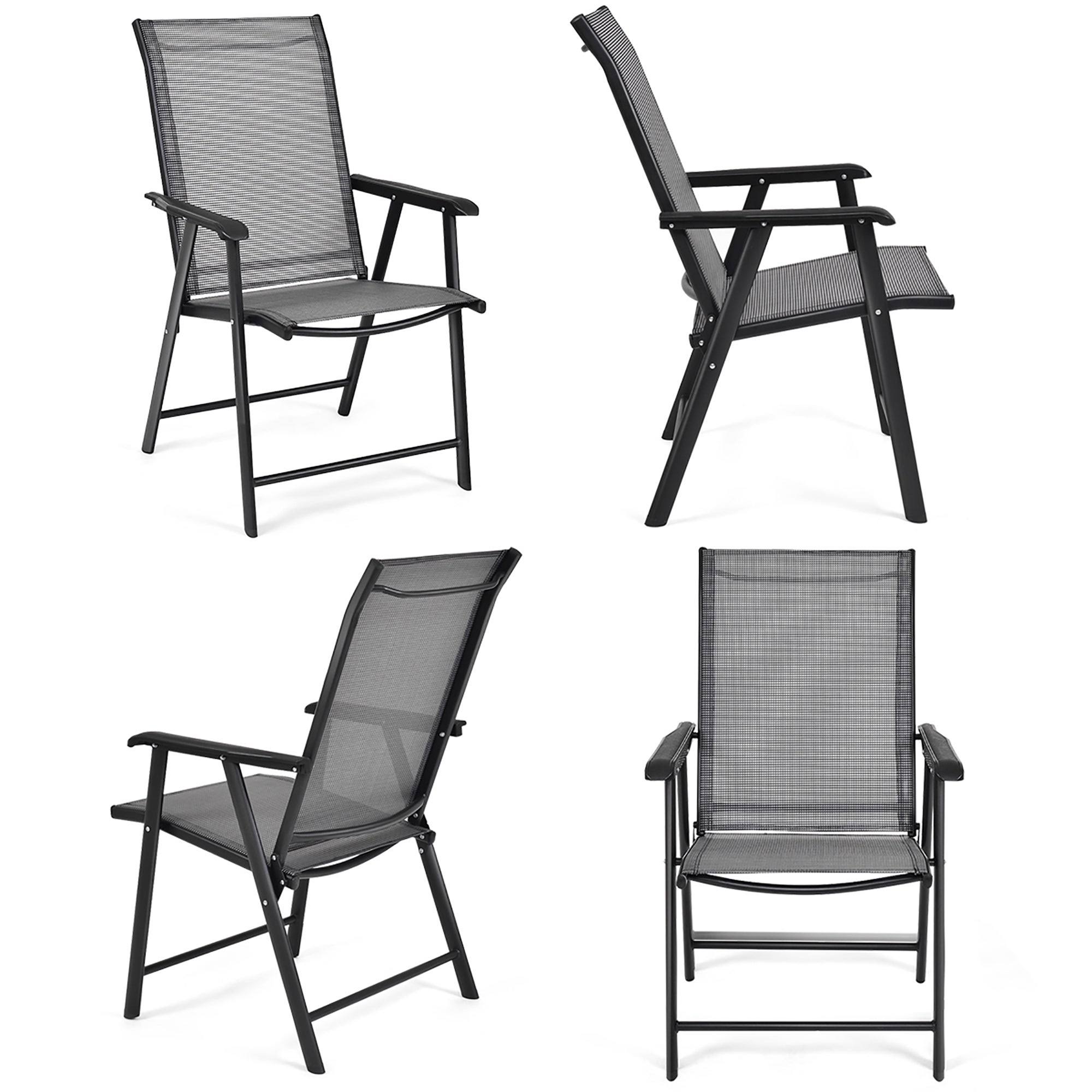 Set of 4 Patio Folding Chairs Camping Deck Dining Chair - Grey